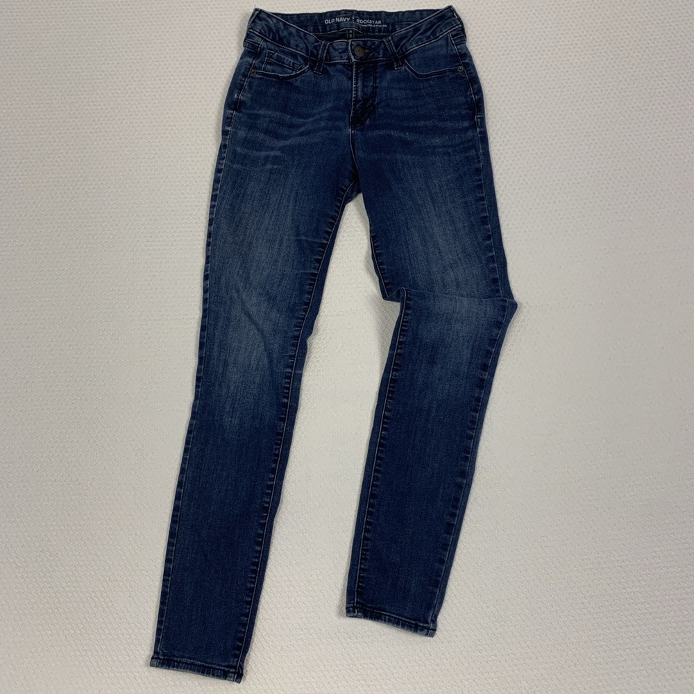 Old Navy Rockstar Super Skinny Jeans Dark Wash Blue Mid Rise Women's Size 2